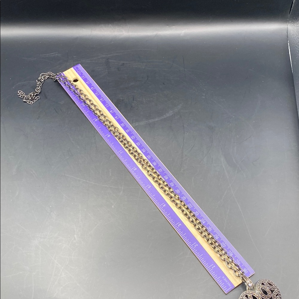 Gold and Silver tone Heart Filigree Necklace - Picture 4 of 9